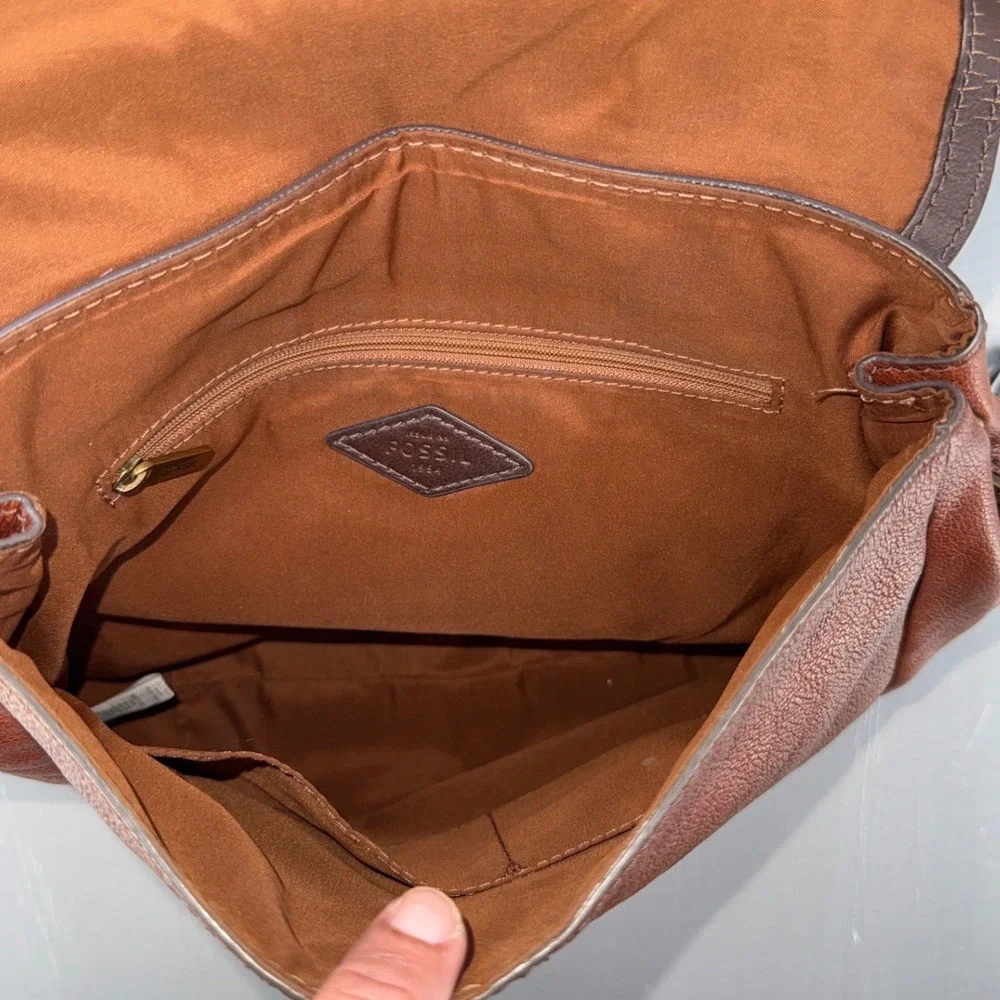 Fossil Camilla Small Cognac Brown Pebbled‎ Leather Backpack Handbag ZB7529